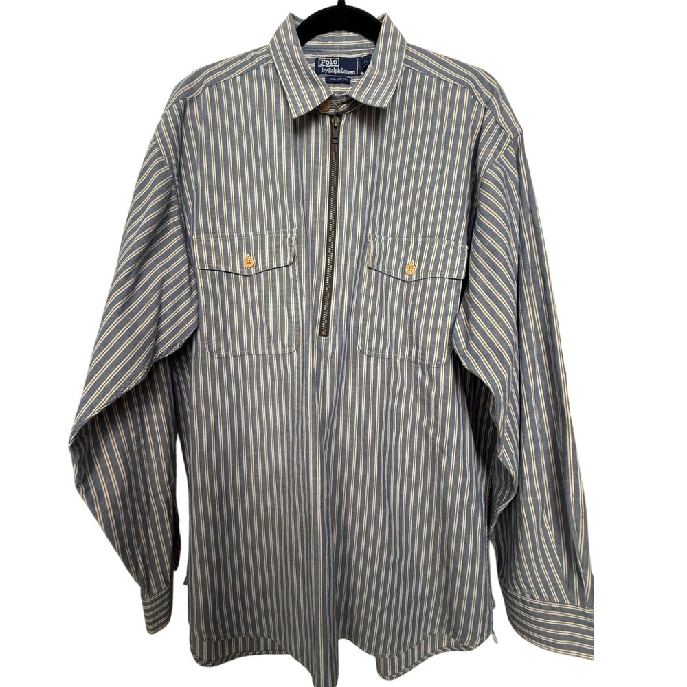 Polo Ralph Lauren Striped 1/4 Zip Long Sleeve Shirt Two Pocket Front Casual